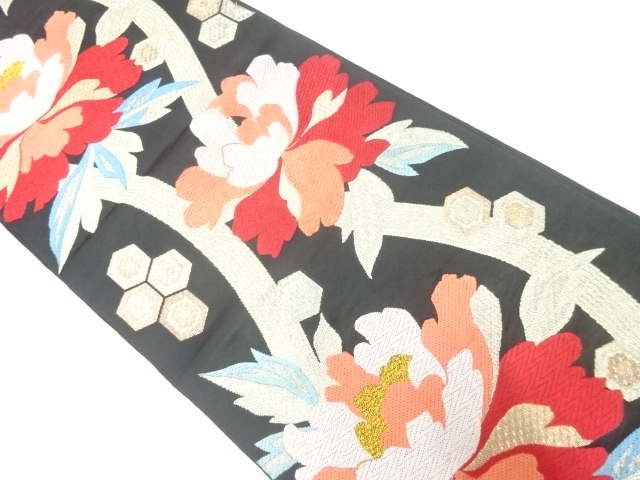 アンティーク　牡丹模様織出し袋帯（材料）